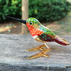 Glass bird, hand blown glass hummingbird figurine, glass bird ornament, art glass hummingbird, glass figurine, glass animals, murano birds