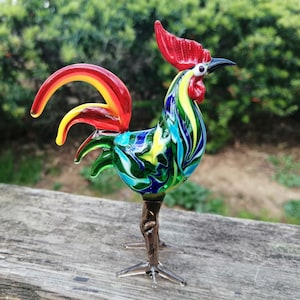 Glass rooster, rooster figurine, glass rooster ornament, glass animals, hand blown glass rooster, glass figurine, glass bird