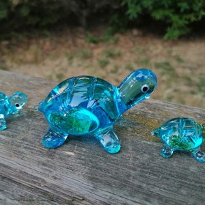 Glass Turtle Family, Blown Glass Turtles, 3pcs Miniature Turtles ...