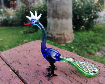 ミニチュアガラス孔雀の置物：吹きガラス彫刻 - Etsy 日本