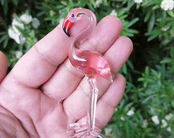 Glass Flamingo, hand blown glass bird figurine, glass flamingo ornament, art glass flamingo, glass figurine, glass animals, murano flamingo