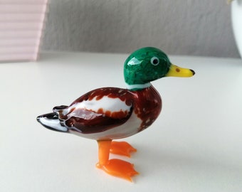 Glass duck, hand blown glass duck figurine, glass mallard duck ornament, art glass duck sculpture, glass figurine, glass animals,murano duck