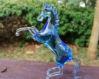 Blown Glass Figurine "Murano" Animal Rearing Cobalt Blue HORSE 