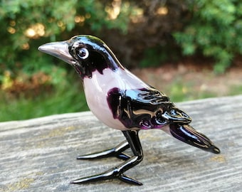 ガラスのカラス、手吹きガラスの鳥の置物、ガラスのカラスの飾り