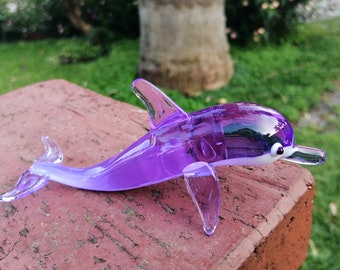 Glass dolphin, hand blown glass dolphin figurine, dolphin ornament, murano dolphin, blue dolphin, glass sea life, glass sea animals