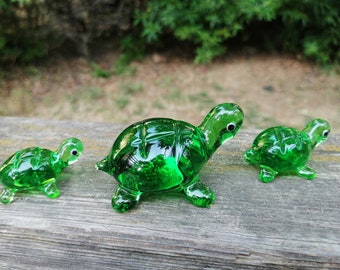 Glass Turtle Family Blown Glass Turtles 3pcs Miniature | Etsy