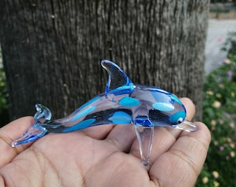 Glass dolphin, hand blown glass dolphin figurine, dolphin ornament, murano dolphin, blue dolphin, glass sea life, glass sea animals