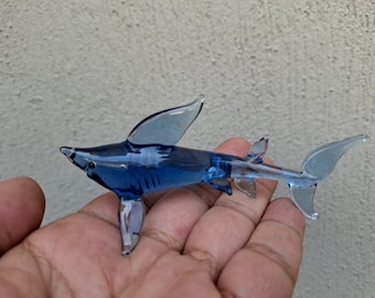 Glass shark figurine, flamework shark, miniature shark, murano shark, glass sea animals, shark ornament, glass figurine