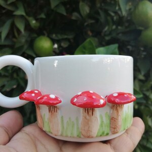 mushroom coffee mug, ceramic mug with mushroom, mushroom engraved mug, nature themed coffee mug, handmade ceramic mug, christmas gift