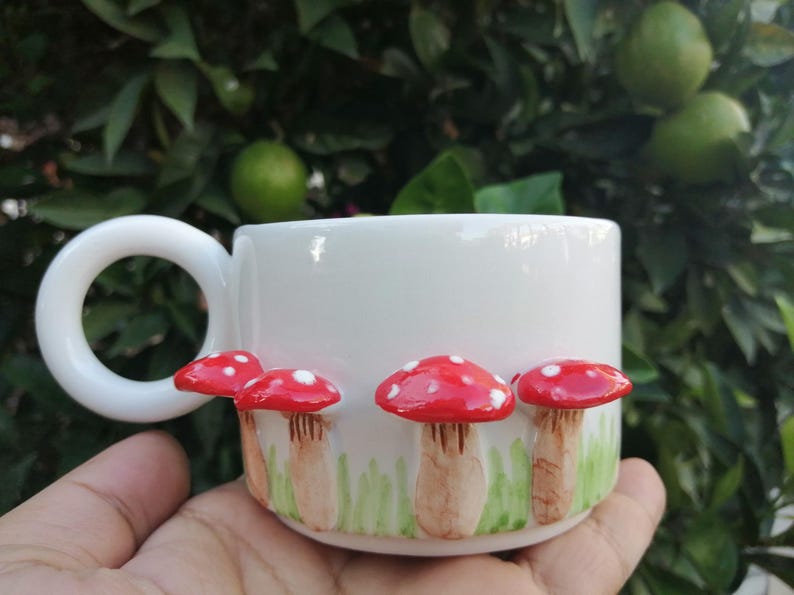 mushroom coffee mug, ceramic mug with mushroom, mushroom engraved mug, nature themed coffee mug, handmade ceramic mug, christmas gift