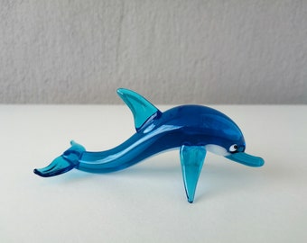 Glass dolphin, hand blown glass dolphin figurine, dolphin ornament, murano dolphin, blue dolphin, glass sea life, glass sea animals