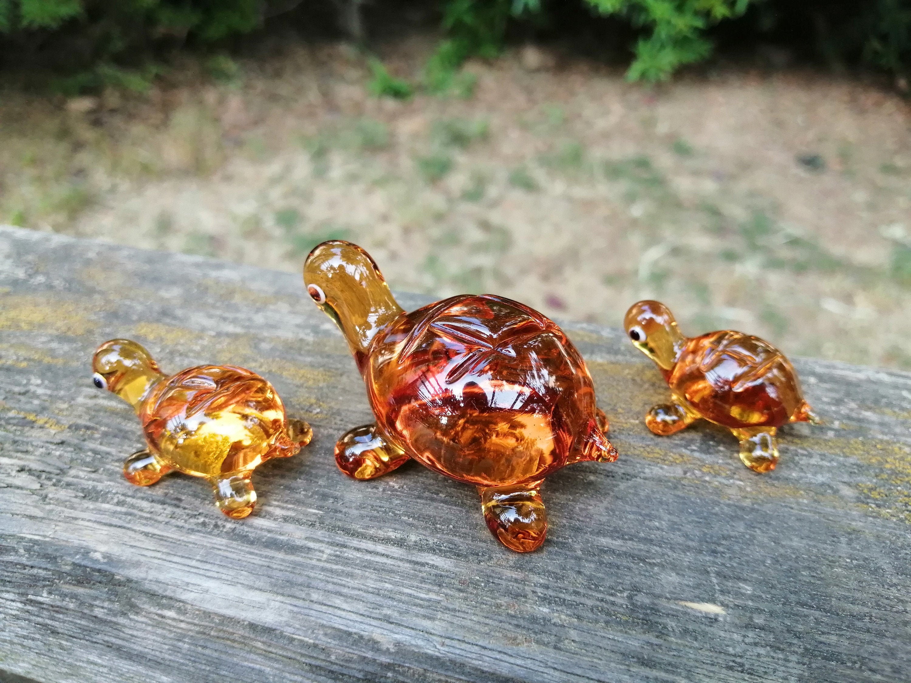 Glass Turtle Family Blown Glass Turtles 3pcs Miniature - Etsy