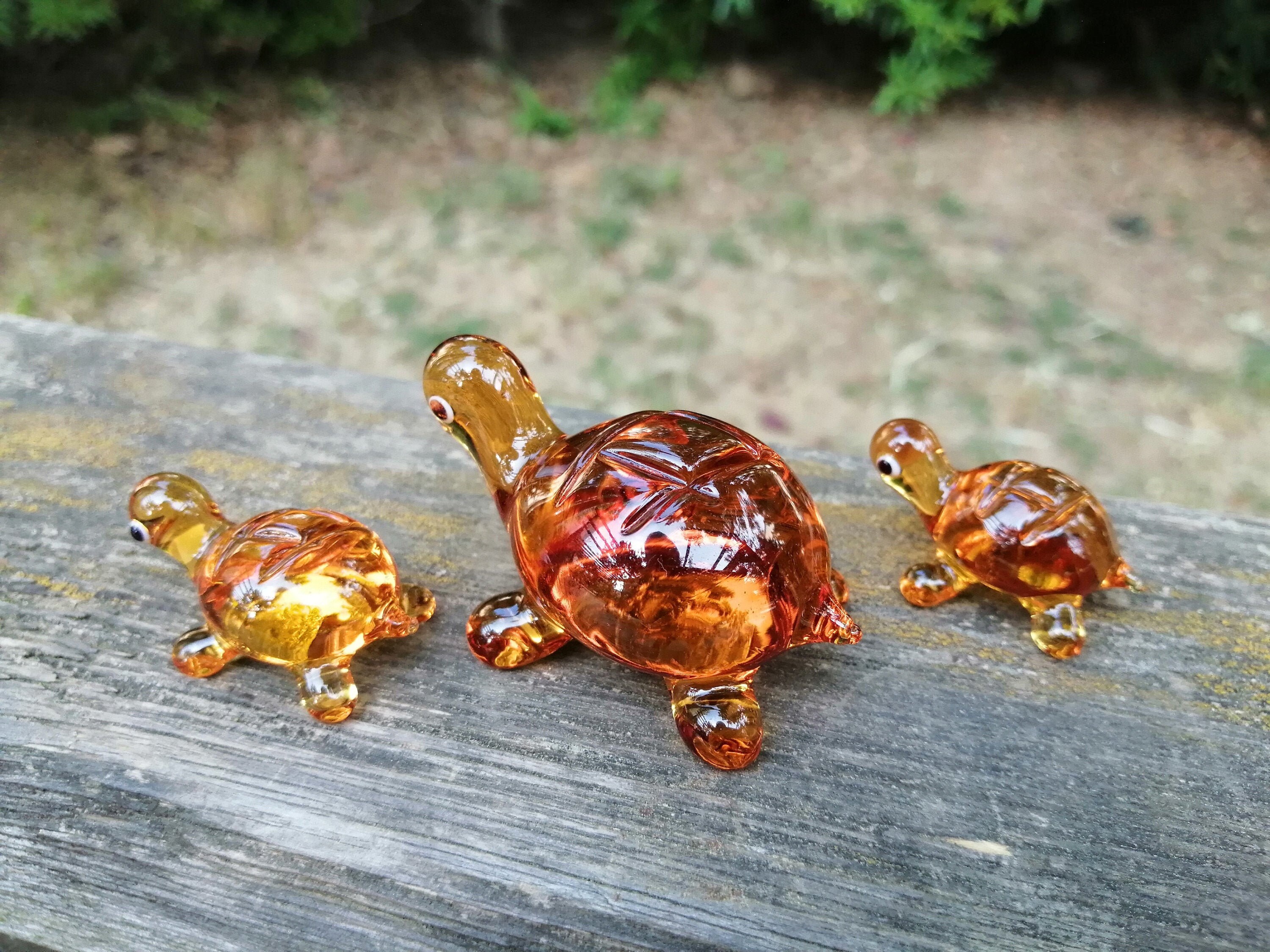 Glass Turtle Family Blown Glass Turtles 3pcs Miniature Etsy