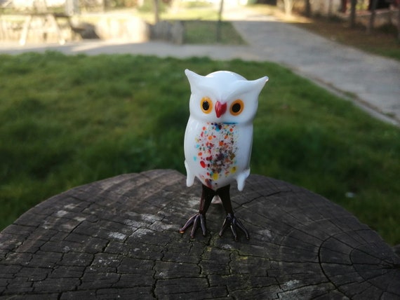 Glass Owl Figurine, Hand Blown Glass Owl, Miniature Owl, Murano