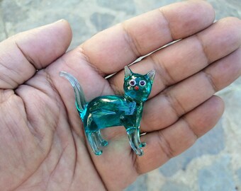 ガラスの猫の置物、手吹きガラスの猫、ミニチュア猫、ムラーノ猫、猫の