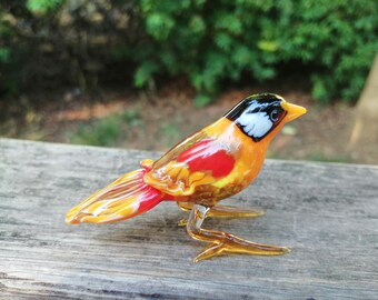 ガラスの鳥、手吹きガラスの鳥の置物、ガラスの鳥の飾り、アートガラス
