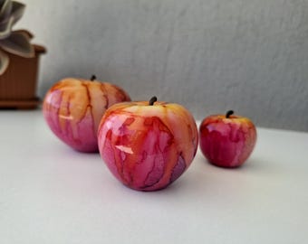 3 sztuki ozdób jabłkowych, rzeźba jabłka, ręcznie malowana dekoracja do domu w kształcie jabłka, akcesoria symbolizujące nadzieję na dobrobyt, ozdoby dekoracyjne