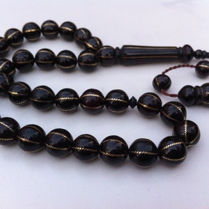 Tasbih de coca con incrustaciones de latón, cuentas de oración islámicas de coca de 33 cuentas, rosario islámico de coca, kuka tasbih turco, tasbih de madera de coca de 33 cuentas, misbah