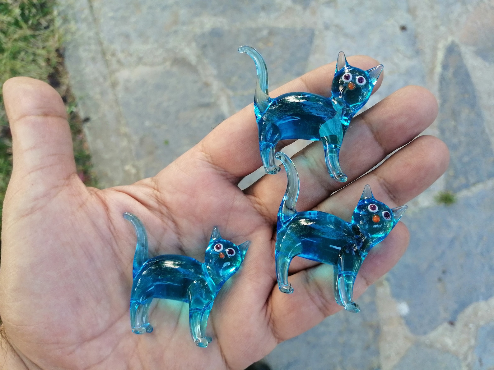 Glass Cat Figurine Hand Blown Glass Cat Miniature Cat Etsy