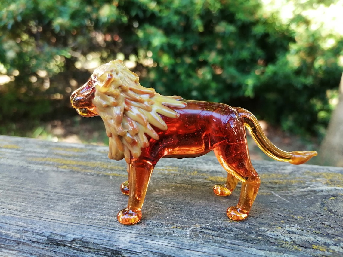 Glass lion hand blown glass lion figurine art glass lion Etsy