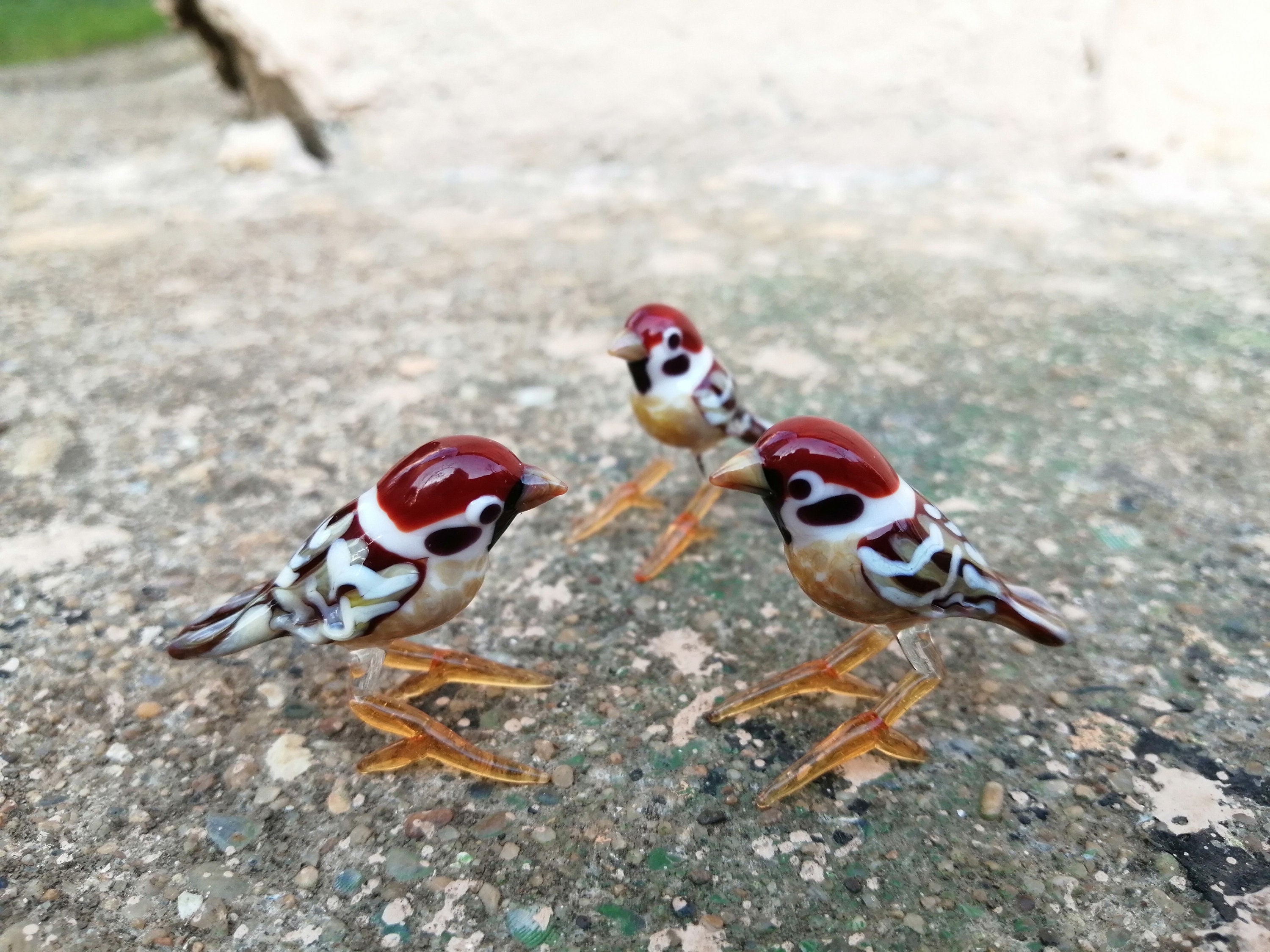 ガラスの鳥、ミニチュア雀の置物、ガラスの雀の飾り、アートガラスの鳥