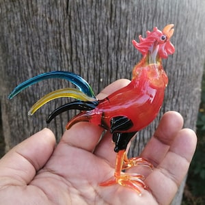Glass rooster, rooster figurine, glass rooster ornament, glass animals, hand blown glass rooster, glass figurine, glass bird