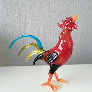 Glass rooster, rooster figurine, glass rooster ornament, glass animals, hand blown glass rooster, glass figurine, glass bird