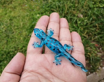 ヤモリ　ガラス製 置物 ブルー ガラスのトカゲの置物、ガラスのトカゲの飾り、ムラーノガラスのトカゲ