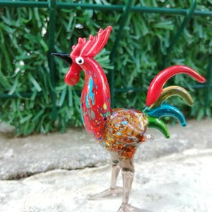 Glass rooster, rooster figurine, glass rooster ornament, glass animals, hand blown glass rooster, glass figurines, glass birds