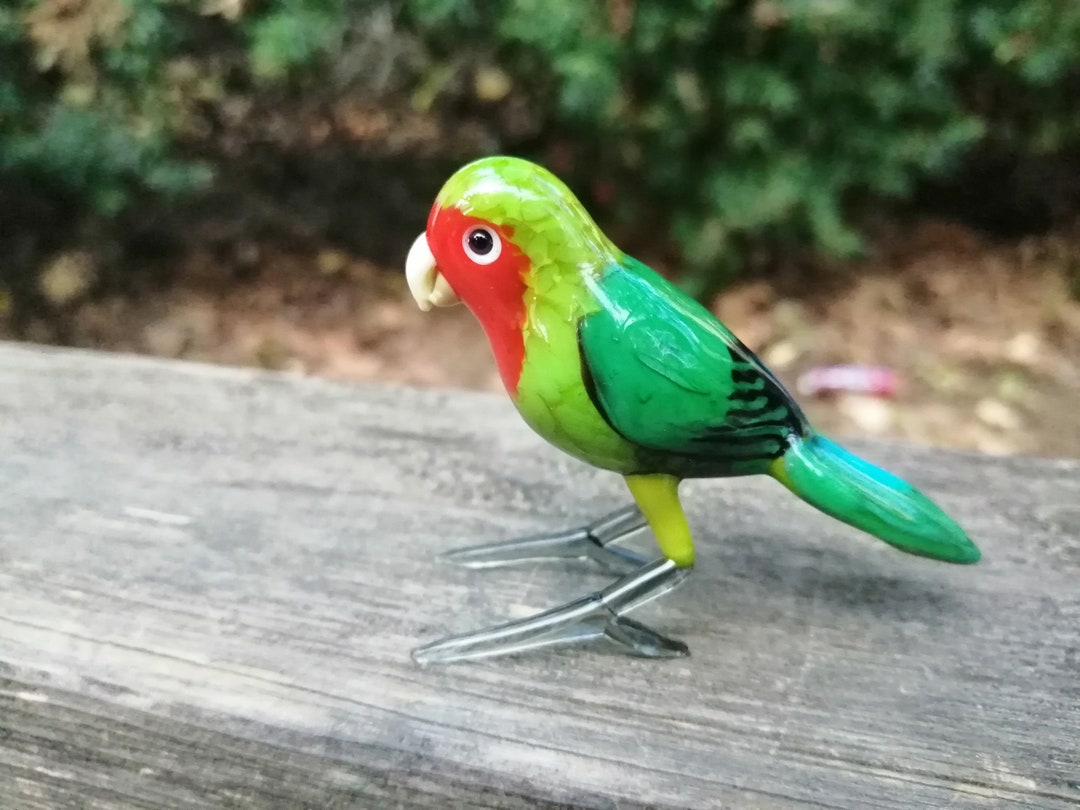 Glass Parrot, Hand Blown Glass Bird Figurine, Glass Bird Ornament, Art