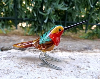 Glass bird, hand blown glass hummingbird figurine, glass bird ornament, art glass hummingbird, glass figurine, glass animals, murano birds