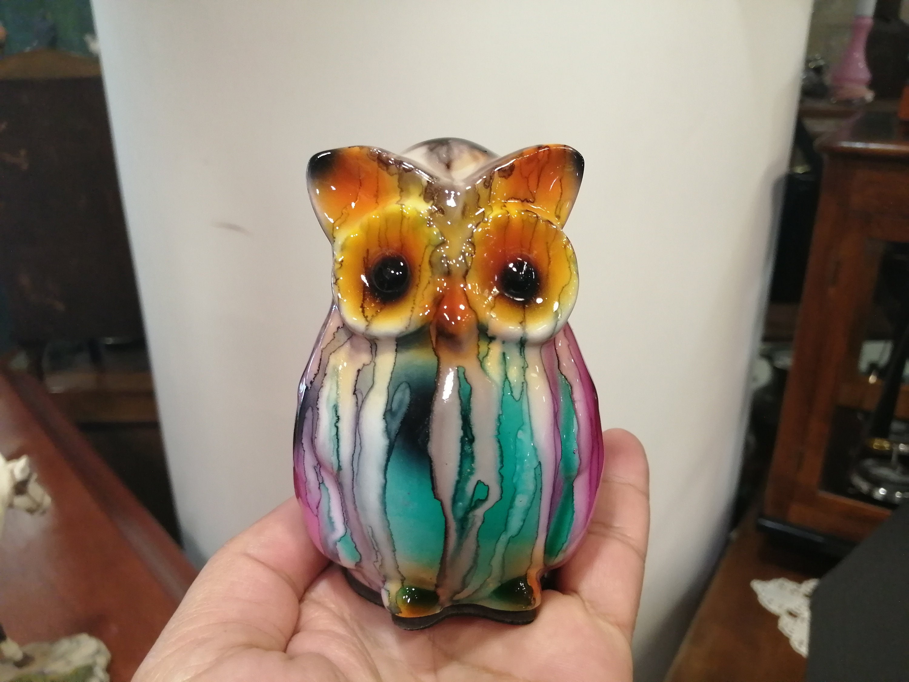 フクロウの置物、鳥の飾り、手描きのフクロウの室内装飾、ホーム 