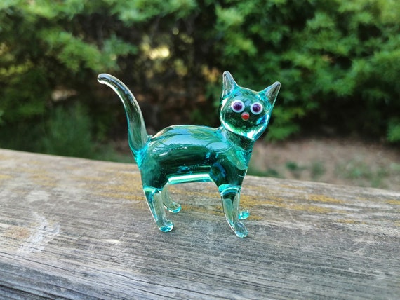 ガラスの猫の置物、手吹きガラスの猫、ミニチュア猫、ムラーノ猫、猫の