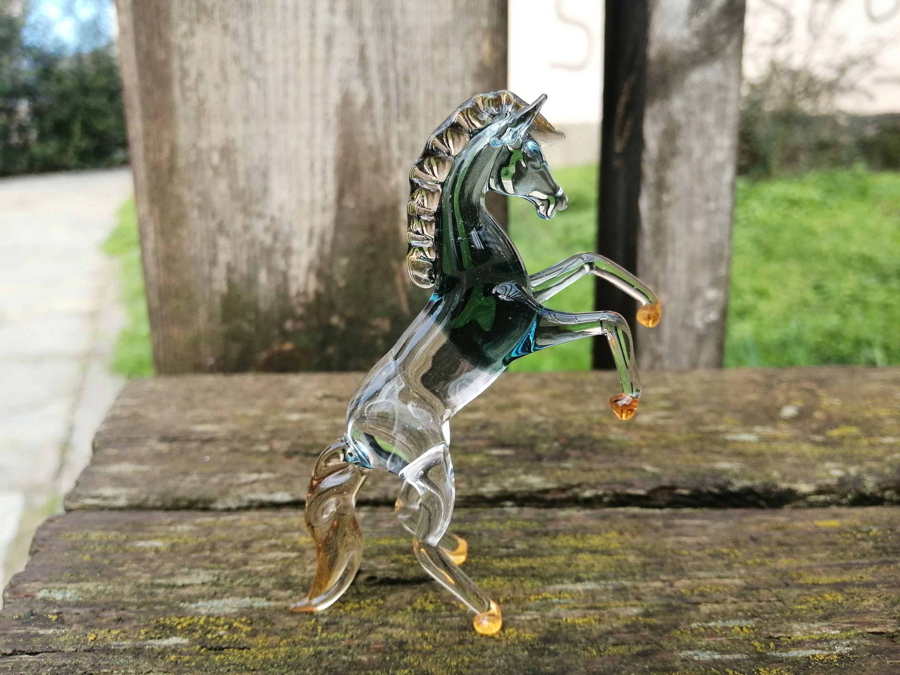 Glass Horse, glass horse figurine, glass horse ornament, prancing horse figurine, murano horse, glass figurine, miniature horse