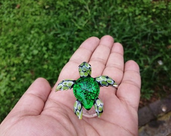 Crystal Figurine Handmade Glass Blown Turtle Artifact Sea Animal Xmas Decor Gift 
