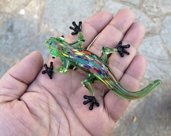 ヤモリの置物　ガラス製 ガラスのトカゲの置物、ガラスのトカゲの飾り、ムラーノガラスのトカゲ