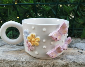 butterfly coffee mug, ceramic mug with butterfly, butterfly engraved mug, nature themed coffee mug, handmade ceramic mug, christmas gift