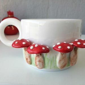 mushroom coffee mug, ceramic mug with mushroom, mushroom engraved mug, nature themed coffee mug, handmade ceramic mug, christmas gift image 2