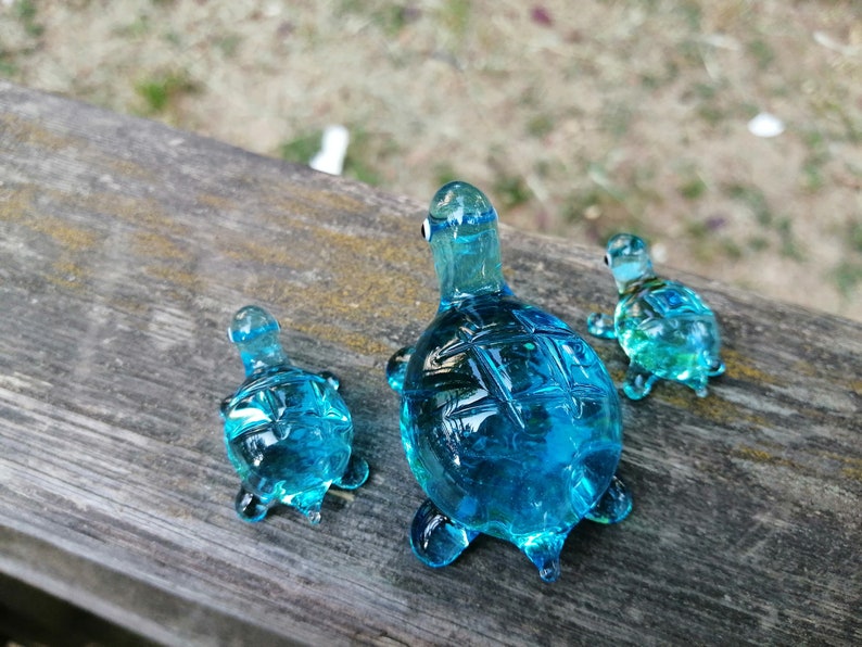 Glass turtle family blown glass turtles 3pcs miniature | Etsy