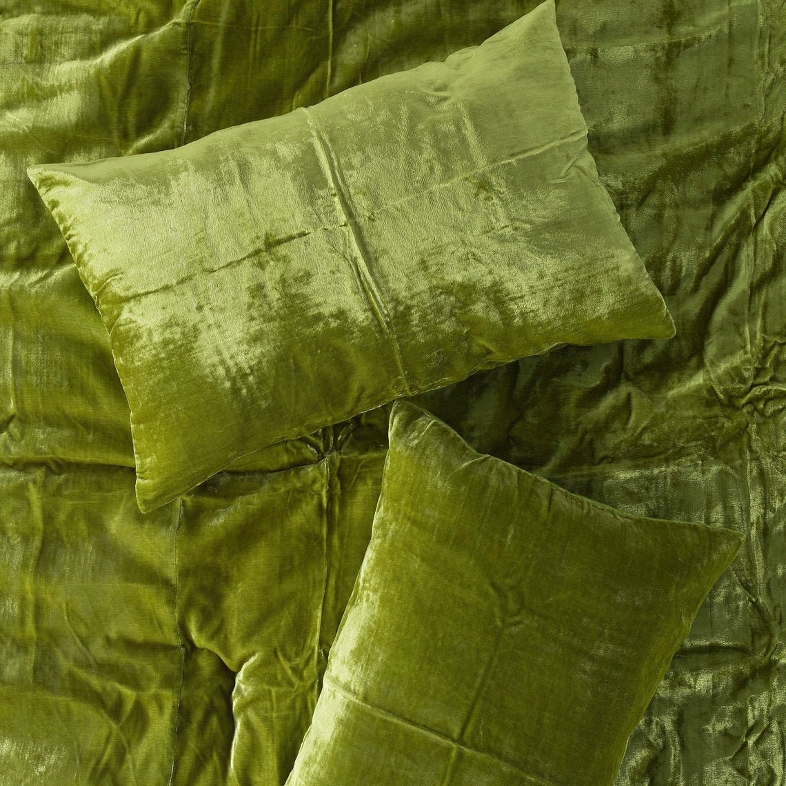 3 Pieces Set Luxury Crushed Green Velvet Duvet Cover Boho Etsy