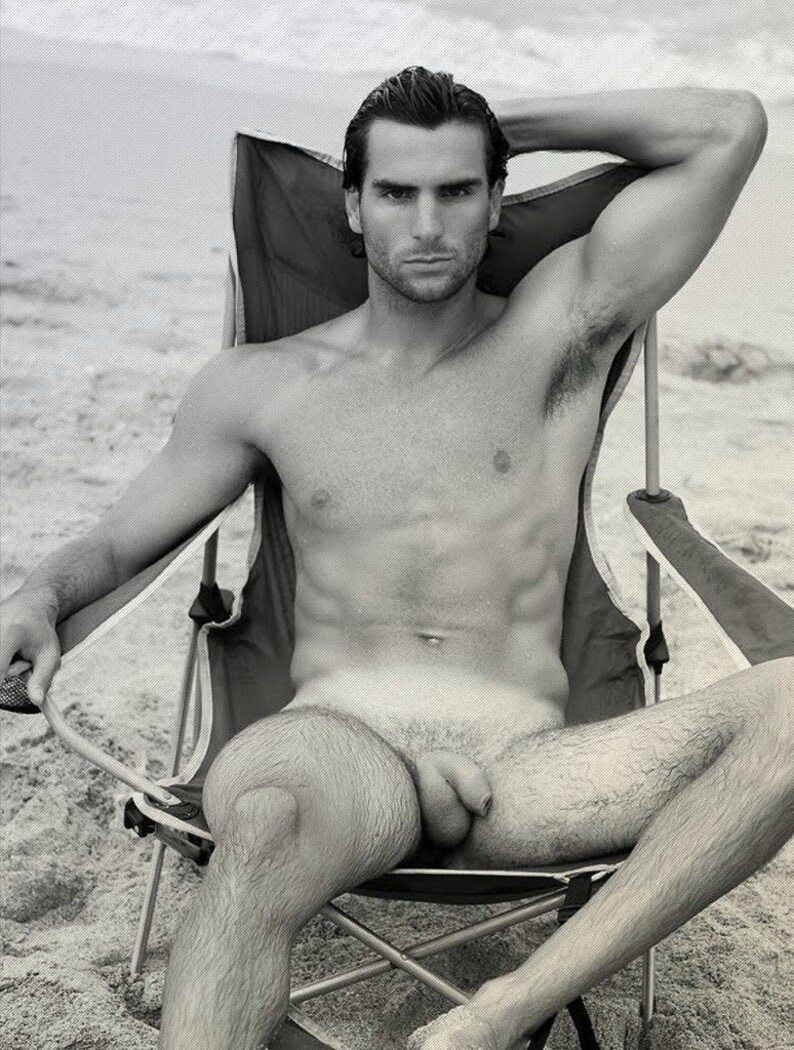 PRINT homoerotic gay art male nude adult mature NSFW penis image 0
