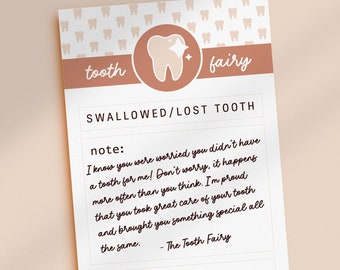 Swallowed Tooth Fairy Letter Instant Download | Lost or Missing Tooth for Tooth Fairy | Letter From Tooth Fairy