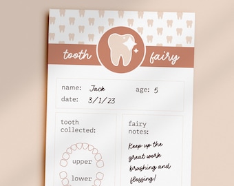 Editable Tooth Fairy Receipt & Note: Printable Certificate (Digital Download)
