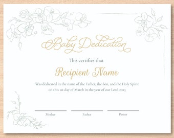 Editable Baby Dedication Certificate Template | Printable Certificate of Baby Dedication | For Churches | Digital Dedication Keepsake