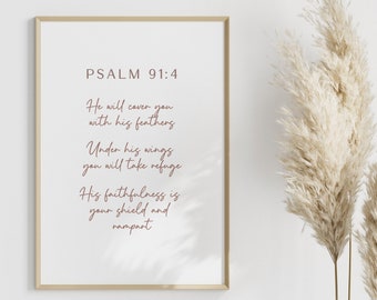 Psalm 91 Printable Poster | Bible Verse Wall Art | Scripture Wall Decor | Psalm 91:4 | Instant Download