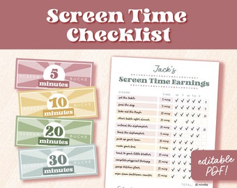 Screen Time Checklist: Chore Chart for Kids & Teens (Editable PDF)