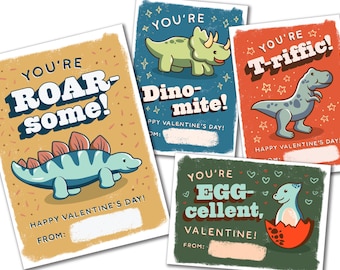 Printable Dinosaur Valentines, Valentines Day Cards for Kids Classrooms, Valentines for Boys, Dinosaur Valentine Printables