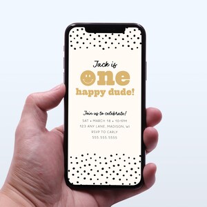 Happy Dude Geburtstagstext Einladung | Erster Geburtstag Einladung E-invite | Alles Gute zum 1. Geburtstag Einladung | Kundenspezifische elektronische Einladung