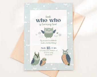 Owl 2nd Birthday Invitation: Custom Boy or Girl (PDF Files)
