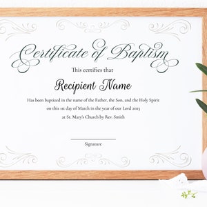 Plantilla de certificado de bautismo editable / Certificado de bautismo imprimible / Para iglesias / Recuerdo de bautismo digital